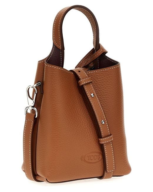 Tod's Brown Timeless Logo Plaque Mini Tote Handbag