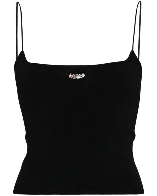 DSquared² Black Logo-plaque Knitted Crop Top