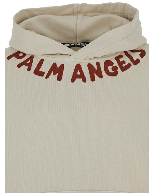 Palm Angels White Hoodie With Logo Lettering In Cotton Man for men
