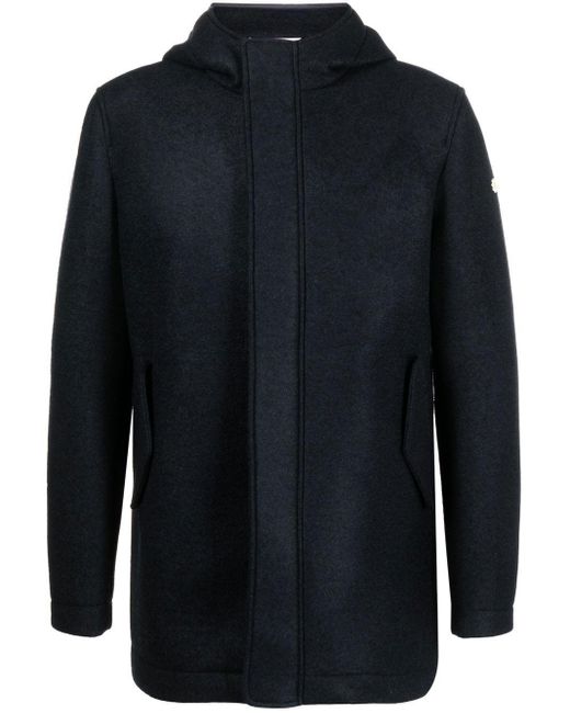 Manuel Ritz Wool Concealed-fastening Hooded Coat in Blue for Men - Save ...