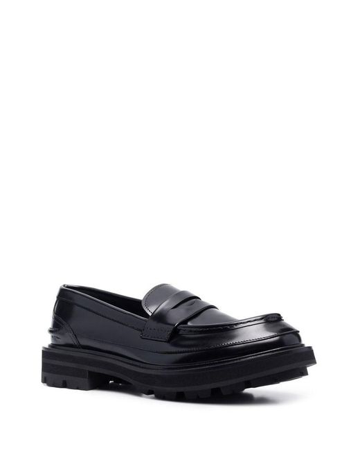 Alexander McQueen Black Tread-sole Penny-slot Loafers for men