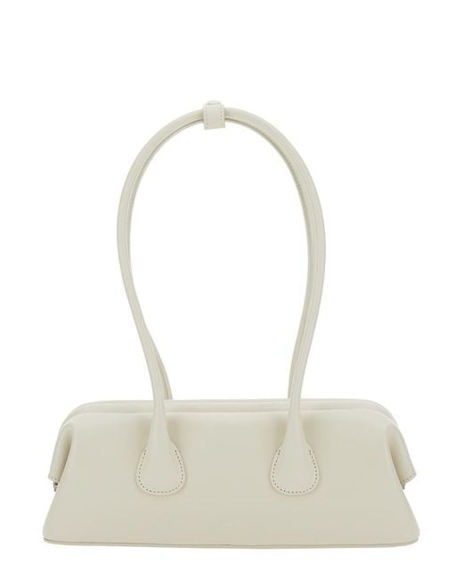 OSOI White 'Boat Wide Mini' Shoulder Bag With Round Handles And Logo Lettering On The Front