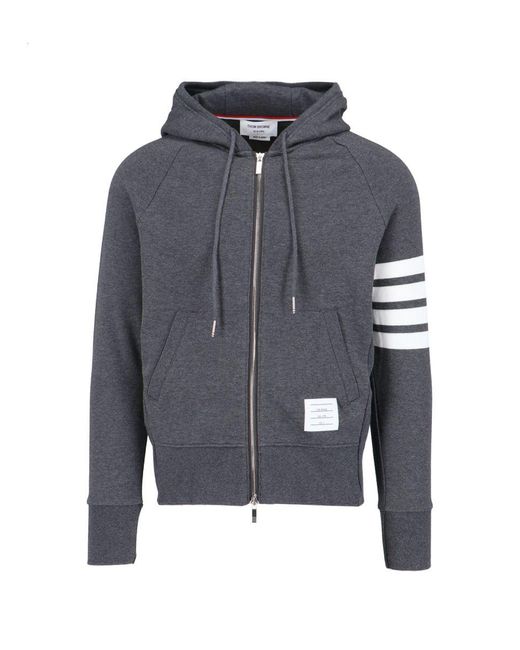Thom Browne Men's Gray Zip-Up Hoodie With Contrasting Stripes