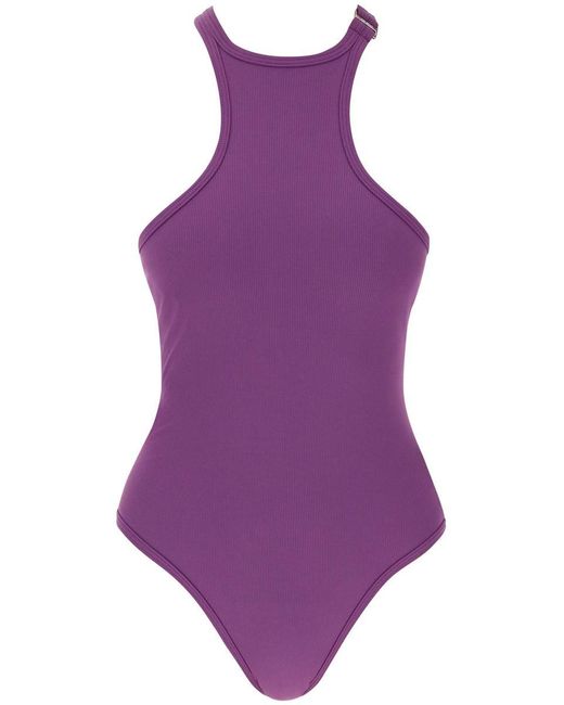The Attico Purple Ribbed Lycra One-Piece Swims