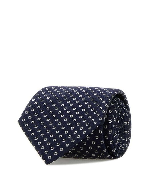 Saint Laurent Blue Embroidered Silk Tie for men