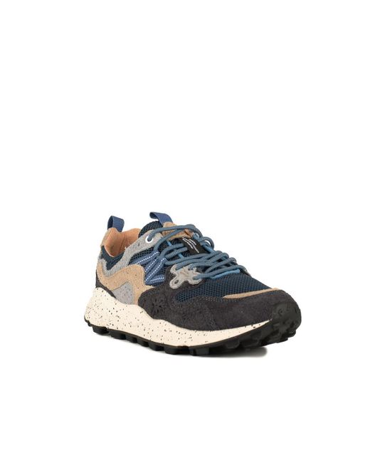 Flower Mountain Yamano 3 Blue And Gray Suede And Technical Fabric Sneakers for men
