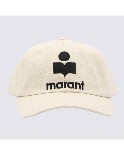Isabel Marant Natural Cream And Black Cotton Baseball Cap