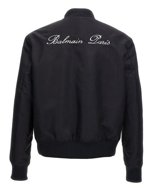 Balmain Blue Dark Polyamide Bomber Jacket for men