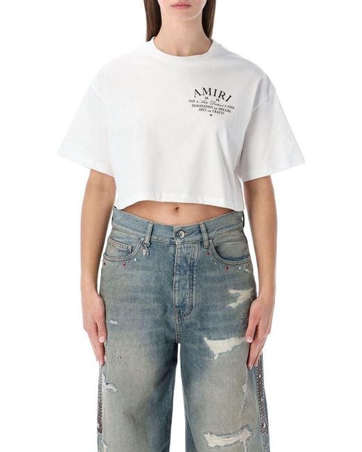 Amiri White Arts District Cropped Cotton Tee