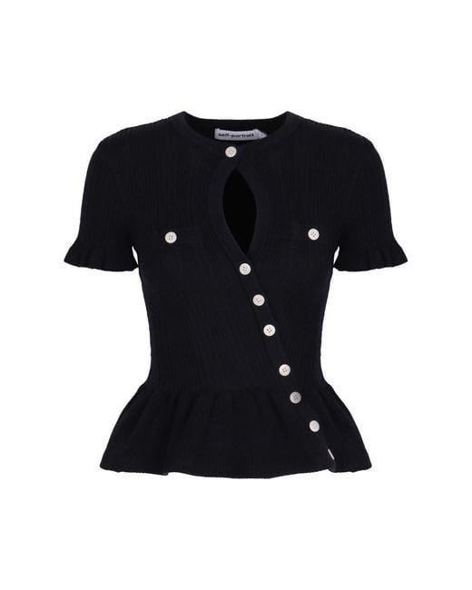 Self-Portrait Black Asymmetrical Knitted Top