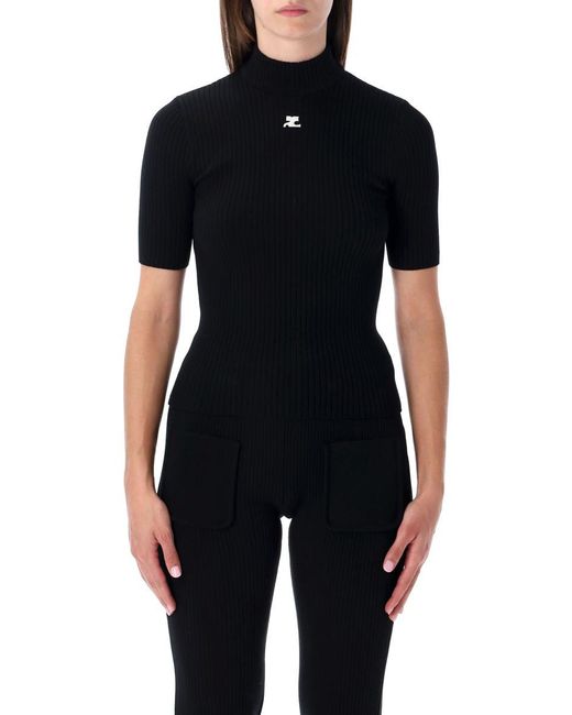Courreges Black Rib-Knit Short-Sleeve Sweater