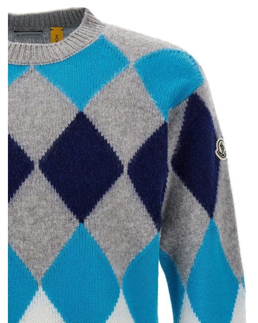 Moncler Genius Blue Frgmt Argyle Wool And Cashmere Sweater for men