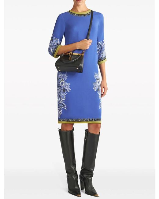Etro Blue Floral Knee-Length Tunic Dress