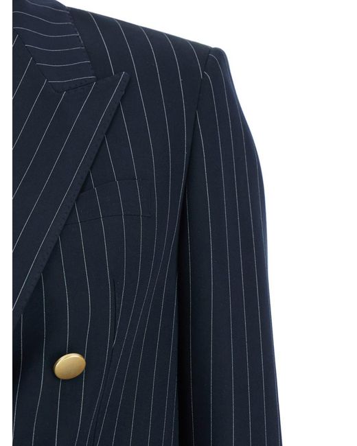 Tagliatore Blue 'Jasmine' Midnight Double-Breasted Suit With Peak Revers And Pinstriped Motif