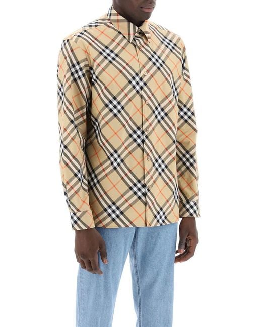 Burberry Natural Ered Cotton Long-Sleeved Shirt for men