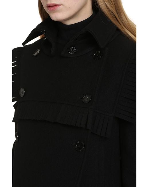 Burberry Black Wool Blend Double-breasted Coat