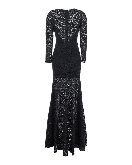 Plain Black Maxi Dress With Rear Concealed Zip Closure And All-Over Embroidery