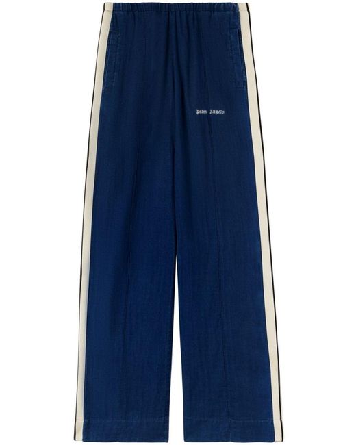 Palm Angels Blue Side-stripe Chambray Trousers