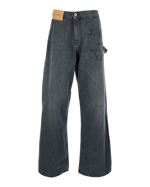 J.W. Anderson Gray Jeans With Logo Patch On The Front And Embroidered Logo On The Pocket for men