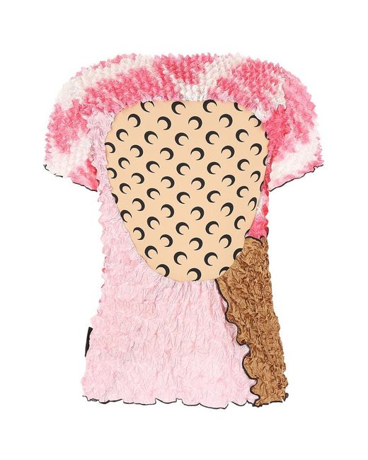 MARINE SERRE Pink Popcorn-mix Crewneck T-shirt