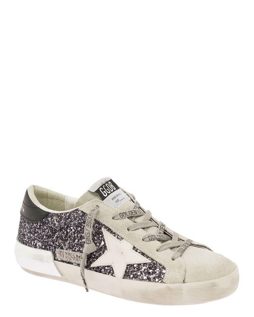 Golden Goose Deluxe Brand White 'Superstar' Low Top Sneakers With Glitters