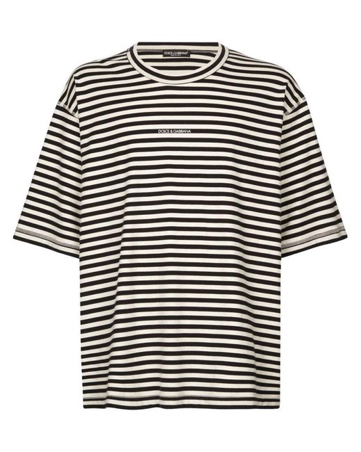 Dolce & Gabbana Black Striped Short-Sleeved T-Shirt With Logo for men