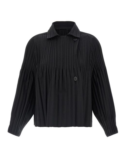 Pleats Please Issey Miyake Black 'Smooth Coat' Coat