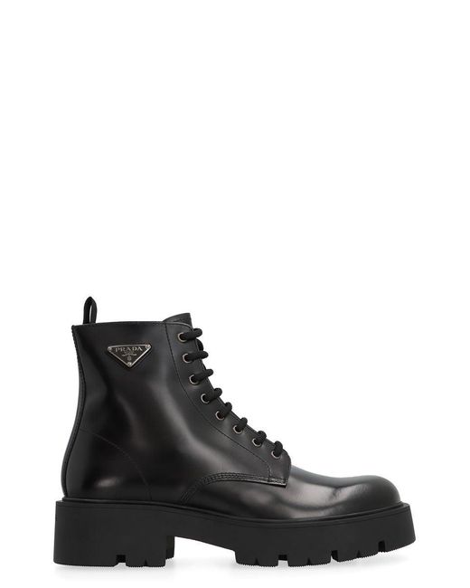 Prada Black Classic Leather Lace-Up Boots for men
