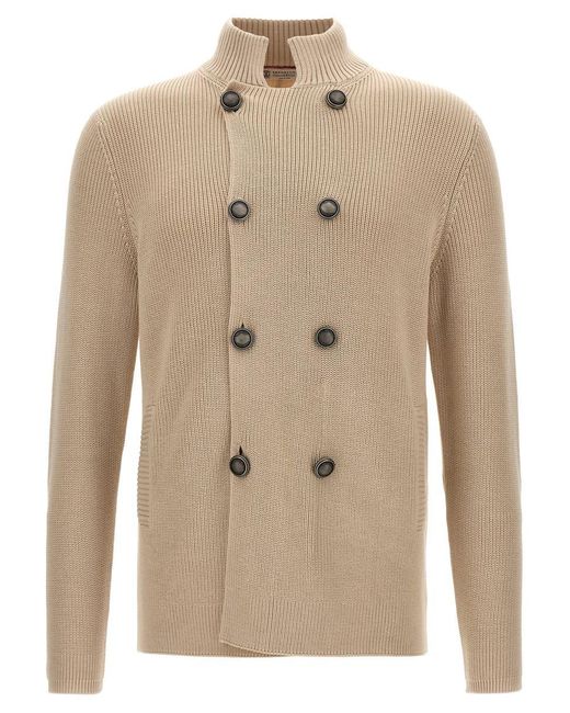 Brunello Cucinelli Natural Double-breasted Cardigan Sweater, Cardigans for men