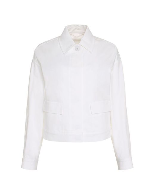 Max Mara Studio White Baffo Jacket In Cotton With Buttons