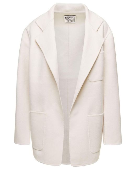 Totême Cream Blazer With Patch Pockets In Wool Woman in White | Lyst