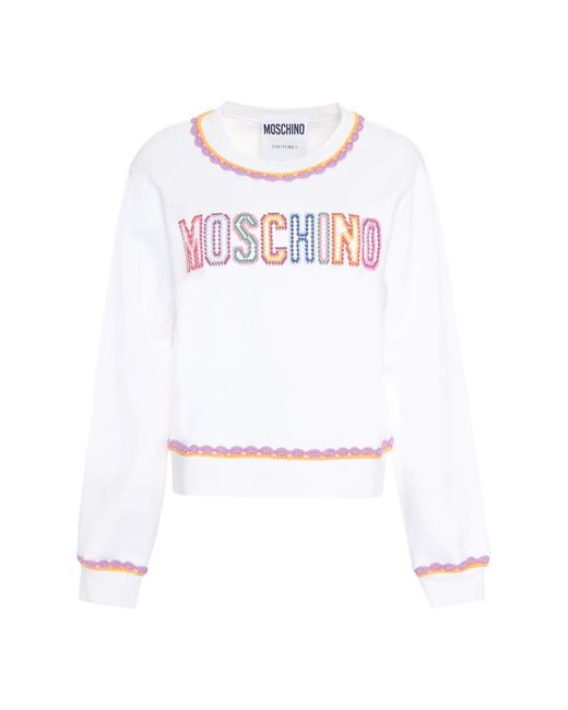 Moschino White Logo Detail Cotton Sweatshirt