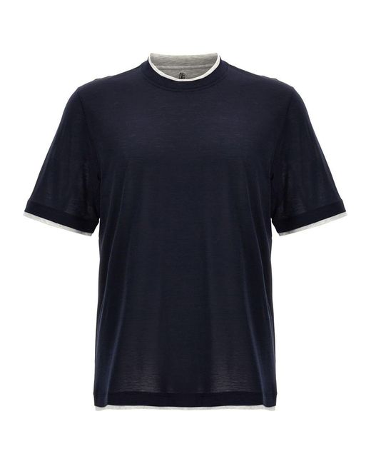 Brunello Cucinelli Blue Layered T-shirt for men