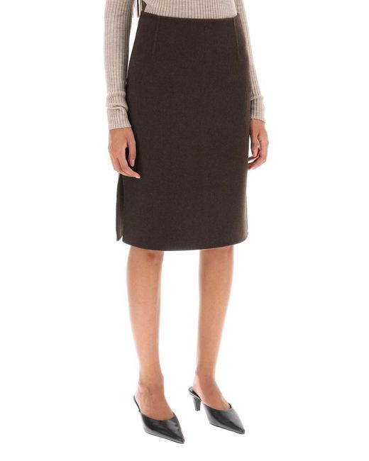 Totême  Brown Pencil Skirt In Double Wool