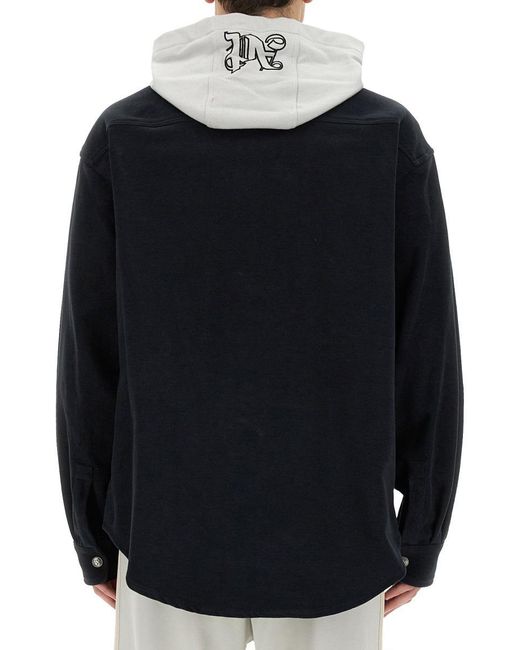 Palm Angels Black Shirt-Jacket With Monogram for men