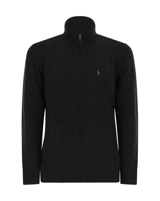Polo Ralph Lauren Black Wool And Cashmere Cable Knit Jumper for men