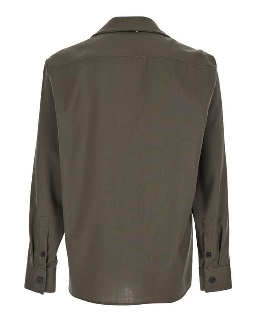 Low Brand Green Shirt With Classic Collar And Applied Pockets On The Front In Fabric Man for men