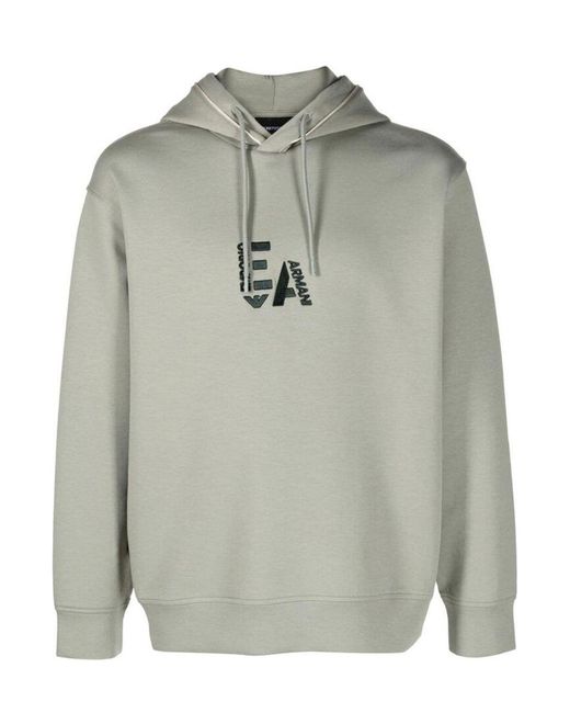 EA7 Gray Logo Cotton Hoodie for men