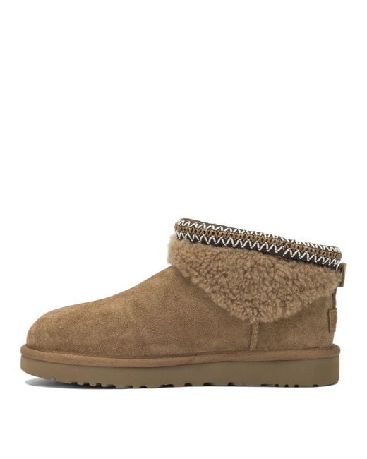 Ugg Brown "Classic Ultra Mini Maxi Curly" Ankle Boots