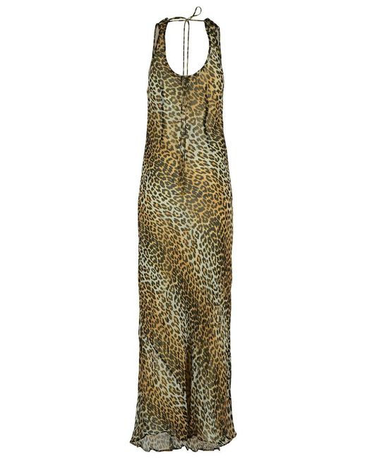 Ganni Green Leopard Print Viscose Long Dress