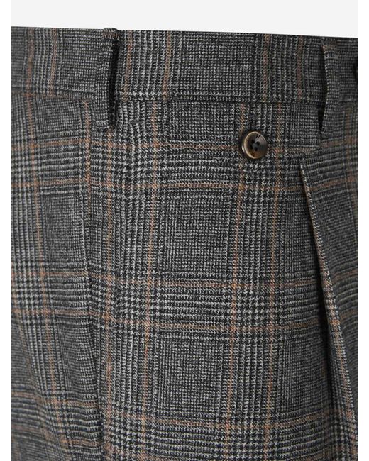 PT Torino Gray Prince Of Wales Pattern Dress Trousers for men