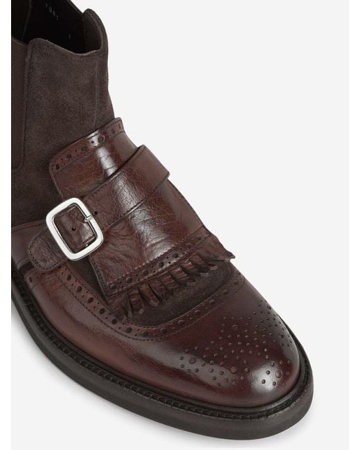 Green George Brown Leather Buckle Ankle Boots for men