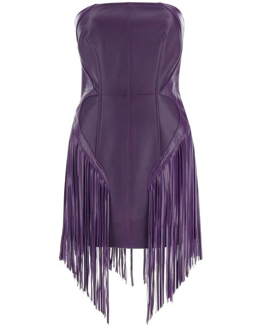 Versace Purple Fringed Leather Minidress