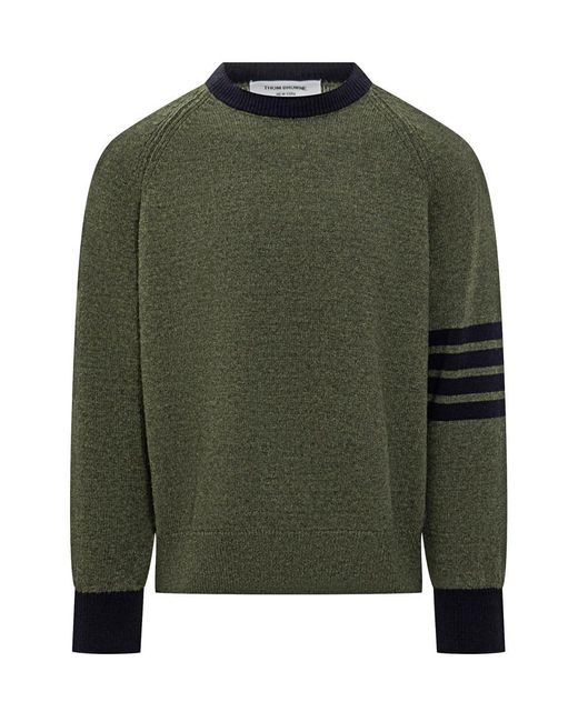 Thom Browne Green Sweater With Contrast Detailing for men