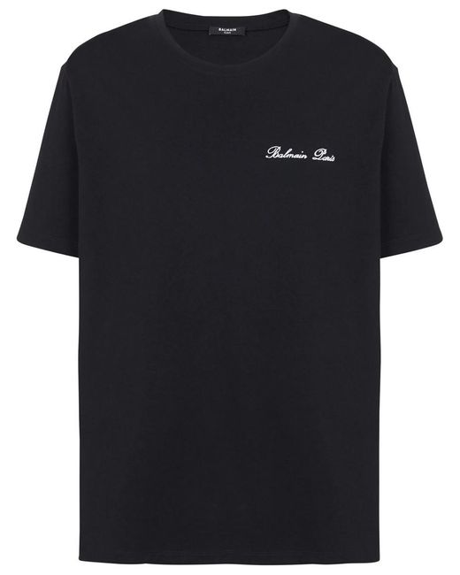 Balmain Black T-Shirt With Embroidery for men
