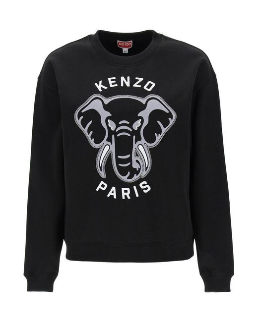 KENZO Black 'varsity Jungle' Elephant Embroidered Sweatshirt