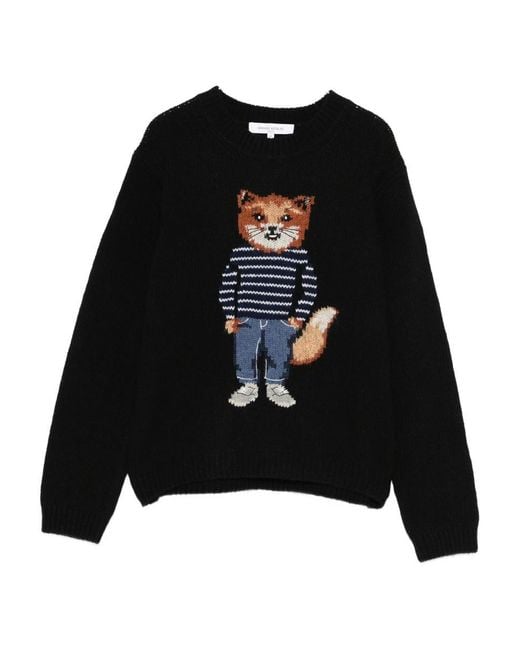 Maison Kitsuné Black Dressed Fox Intarsia Wool Jumper