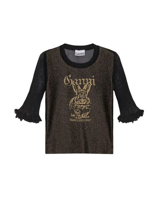Ganni Black T-Shirt & Jersey Tops