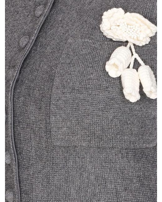 Self-Portrait Gray Crochet Flower Collared Knit Mini Dress