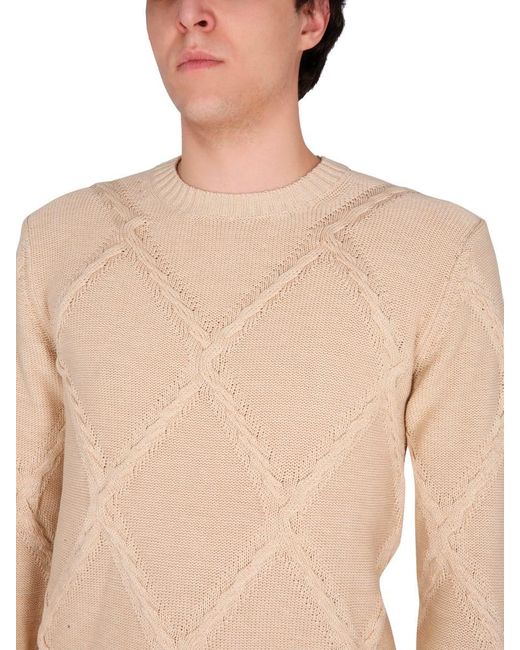 Ballantyne Natural Cotton Cable Stitch Crew Neck Sweater for men